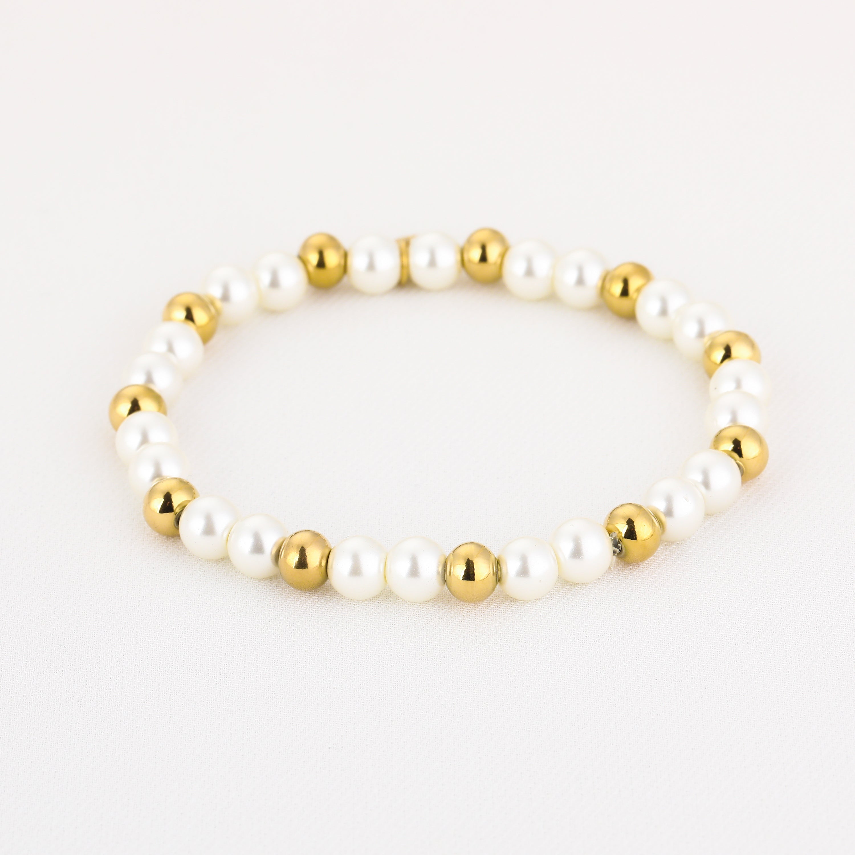 Armband beads groot parel/goud