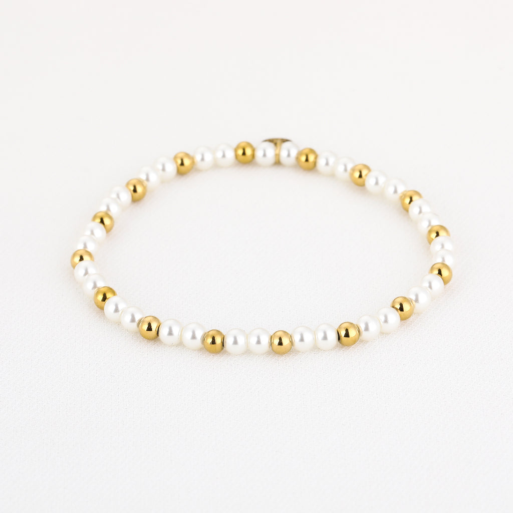 Armband beads parel/goud