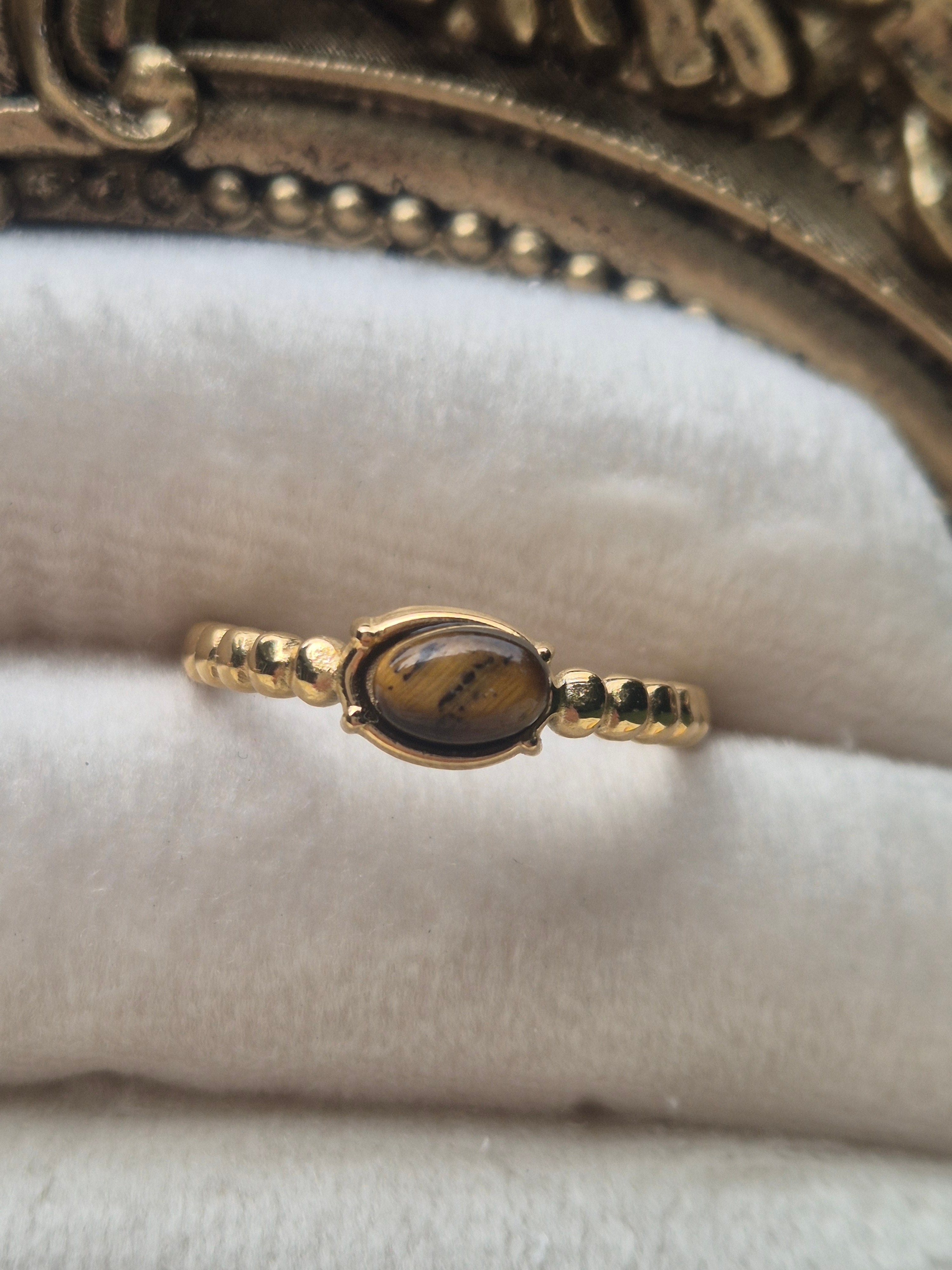 Verstelbare ring met natuursteen - Tijger oog